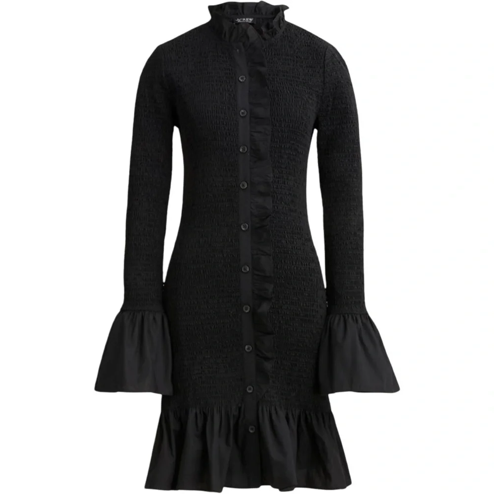 J. Crew NWT Organic Cotton Smocked Mini Dress Black Size S